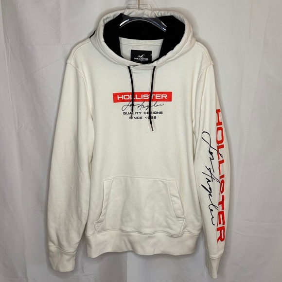 Hollister Other - Hollister Men's Logo Pocket Hoodie Sweatshirt - White Black - Medium